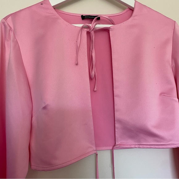 DYNAMITE Pink Satin Cut Out Top - Picture 3 of 5